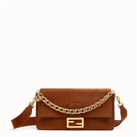 brown suede fendi baguette|fendi baguette black leather bag.